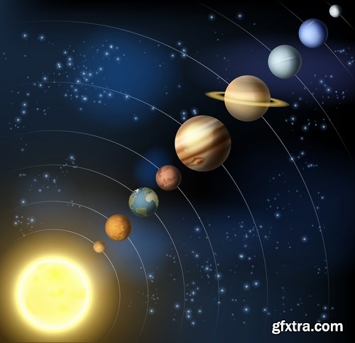 Collection of vector picture planet solar system space star 25 Eps