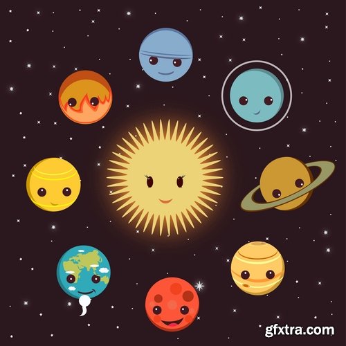 Collection of vector picture planet solar system space star 25 Eps