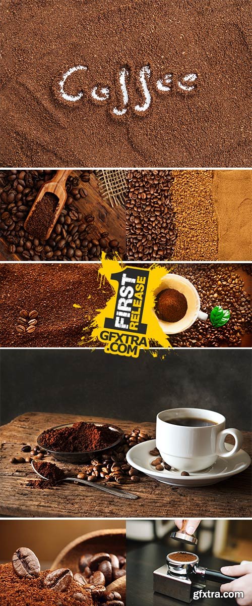 Stock Photos Fresh ground coffee with wooden spoon