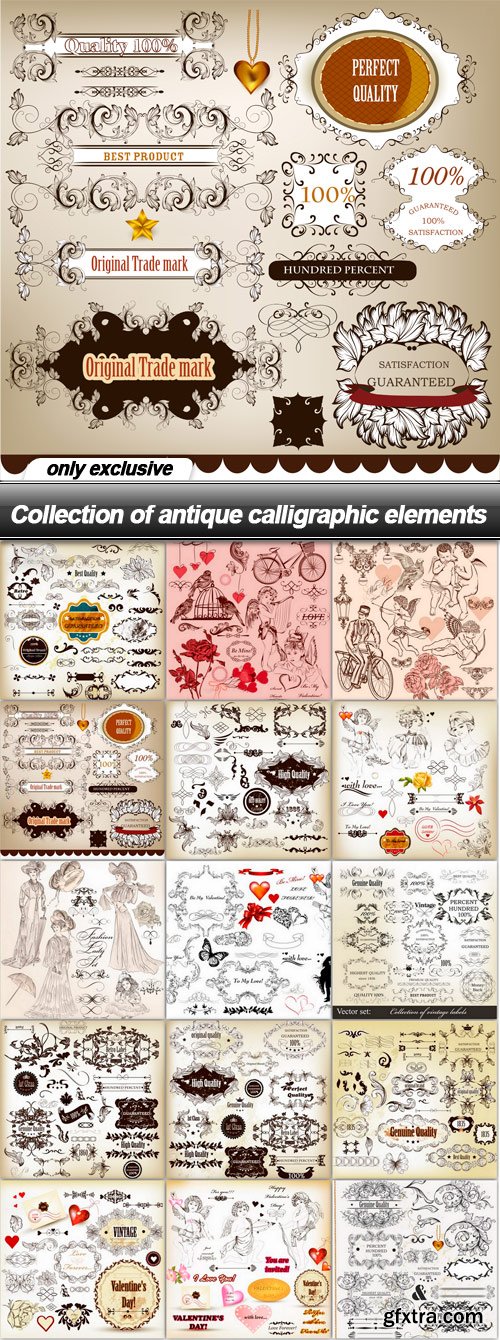 Collection of antique calligraphic elements - 15 EPS