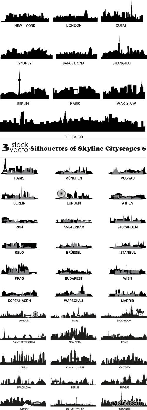 Vectors - Silhouettes of Skyline Cityscapes 6