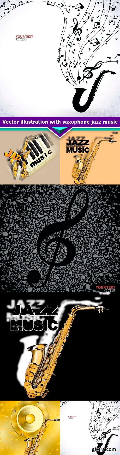 Vector illustration with saxophone jazz music 6x EPS