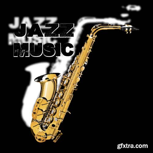 Vector illustration with saxophone jazz music 6x EPS