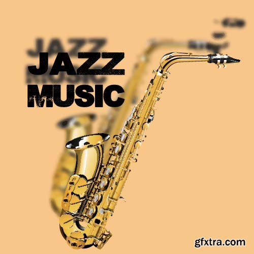 Vector illustration with saxophone jazz music 6x EPS