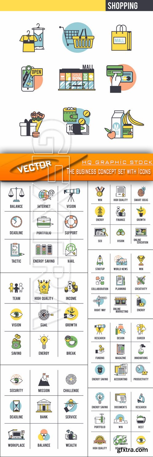 Stock Vector - The business concept set with Icons