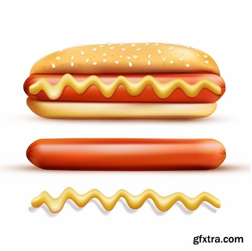 Collection of vector image of fast food hamburger sandwich grilled meat pizza 25 Eps