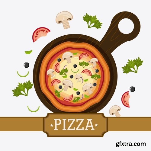 Collection of vector image of fast food hamburger sandwich grilled meat pizza 25 Eps