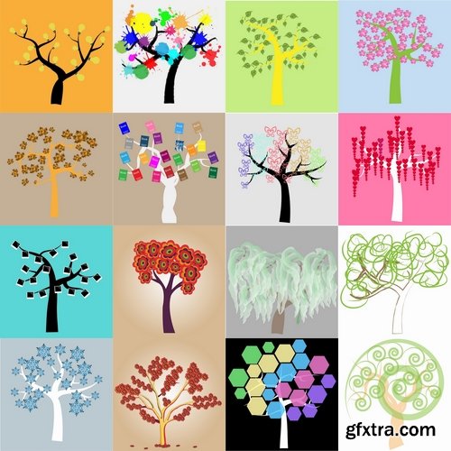 Collection of different vector image calligraphic tree a background design element 25 Eps