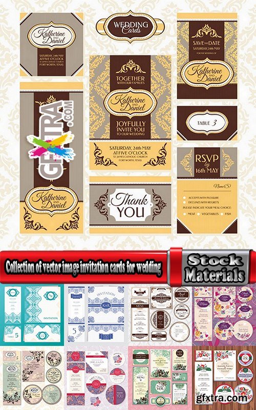 Collection of vector image invitation cards for wedding template example of calligraphy 25 Eps