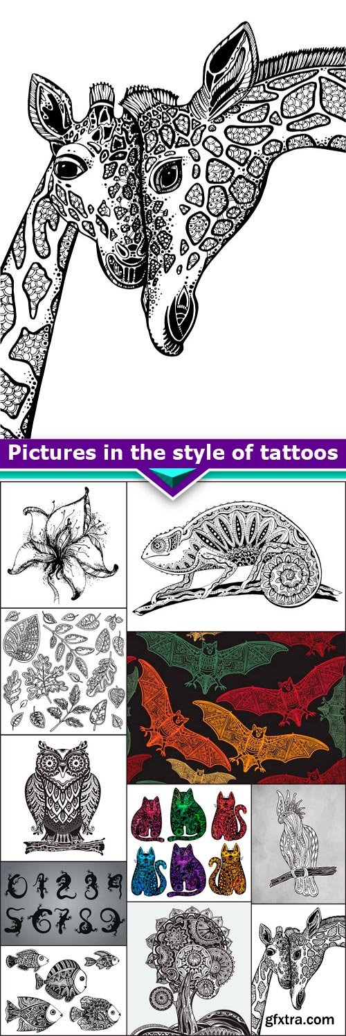 Pictures in the style of tattoos 11x EPS