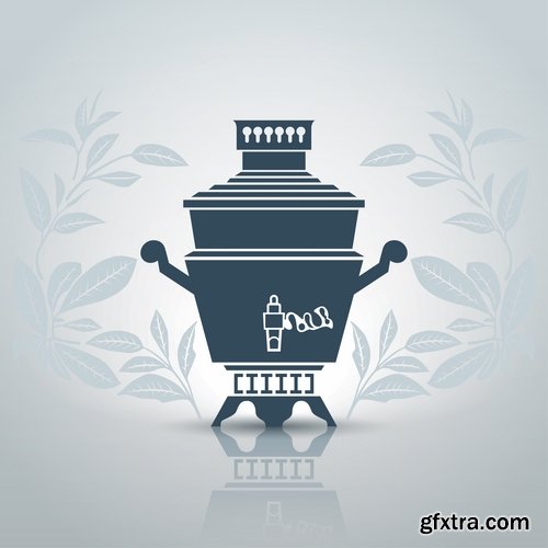 Collection of vector image ethnic object samovar tea cooking Russia 25 Eps