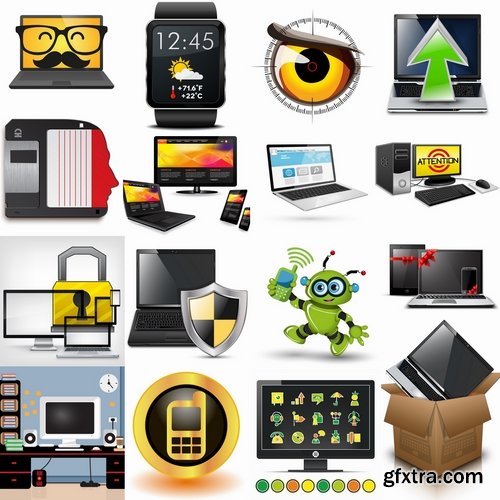 Collection of vector image of high-tech technology notebook tablet computer monitor 25 Eps