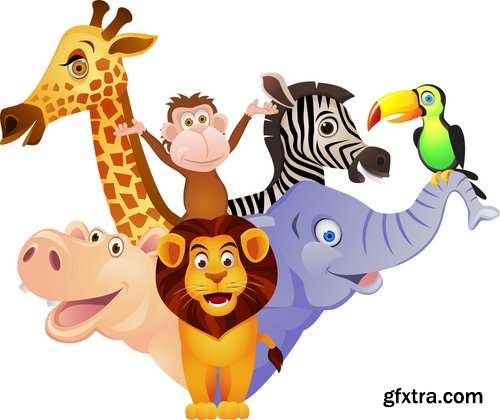 Collection of vector image drawn cartoon character animal 25 Eps