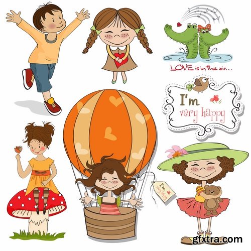 Collection of vector image drawn cartoon character animal 25 Eps