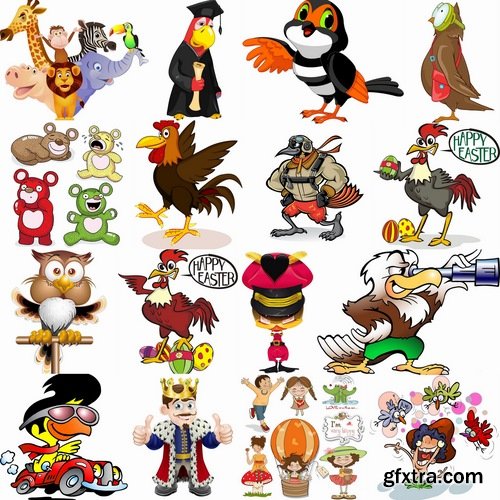 Collection of vector image drawn cartoon character animal 25 Eps