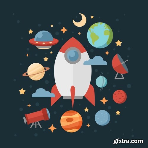 Collection of vector image icon astronaut moon planet rocket spaceship star sun 25 Eps