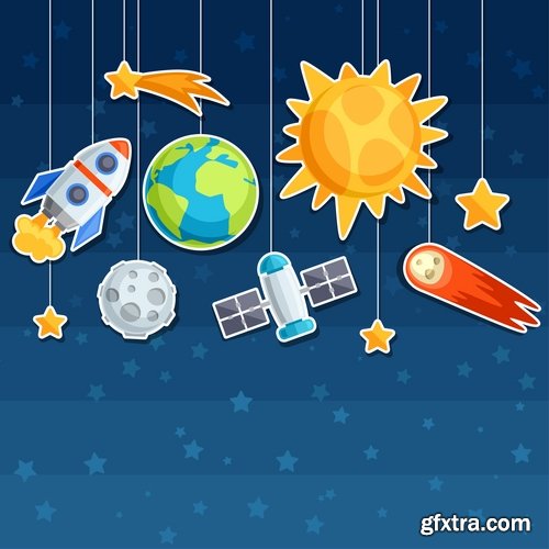 Collection of vector image icon astronaut moon planet rocket spaceship star sun 25 Eps