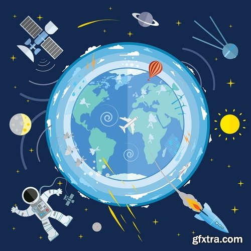 Collection of vector image icon astronaut moon planet rocket spaceship star sun 25 Eps