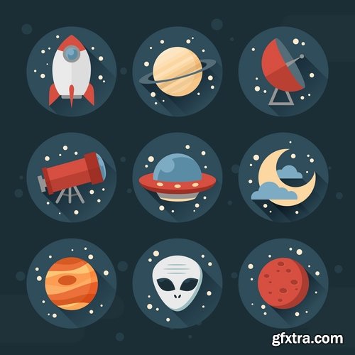 Collection of vector image icon astronaut moon planet rocket spaceship star sun 25 Eps