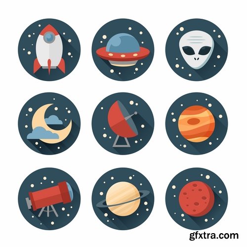 Collection of vector image icon astronaut moon planet rocket spaceship star sun 25 Eps