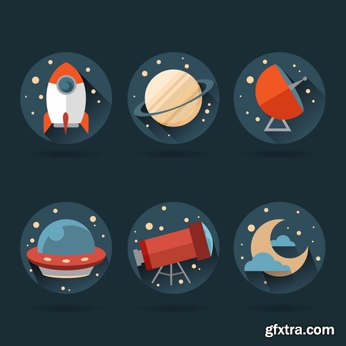 Collection of vector image icon astronaut moon planet rocket spaceship star sun 25 Eps