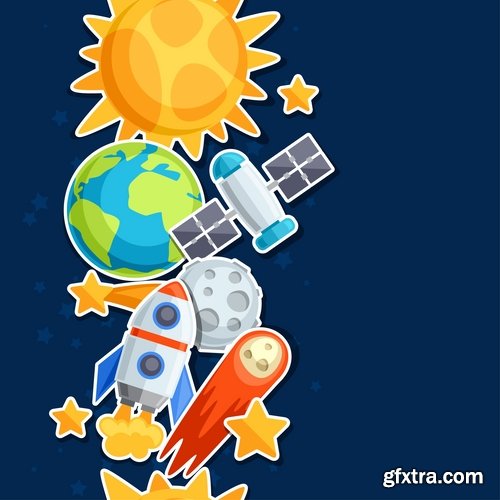 Collection of vector image icon astronaut moon planet rocket spaceship star sun 25 Eps