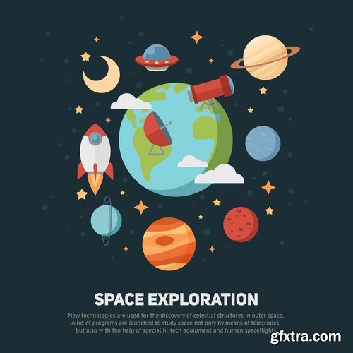 Collection of vector image icon astronaut moon planet rocket spaceship star sun 25 Eps