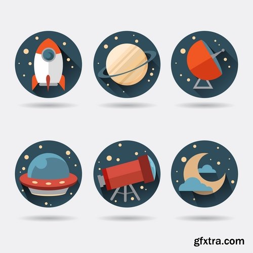 Collection of vector image icon astronaut moon planet rocket spaceship star sun 25 Eps