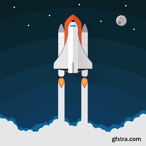 Collection of vector image icon astronaut moon planet rocket spaceship star sun 25 Eps