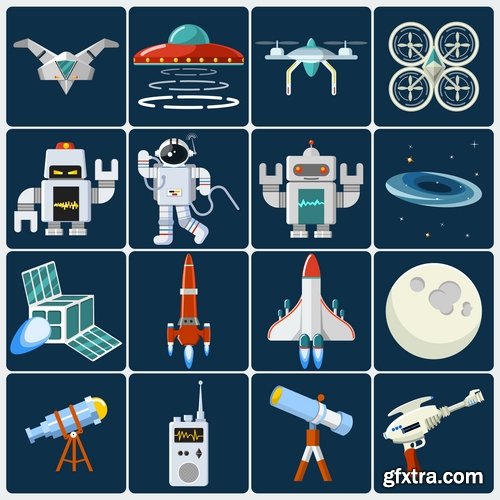 Collection of vector image icon astronaut moon planet rocket spaceship star sun 25 Eps