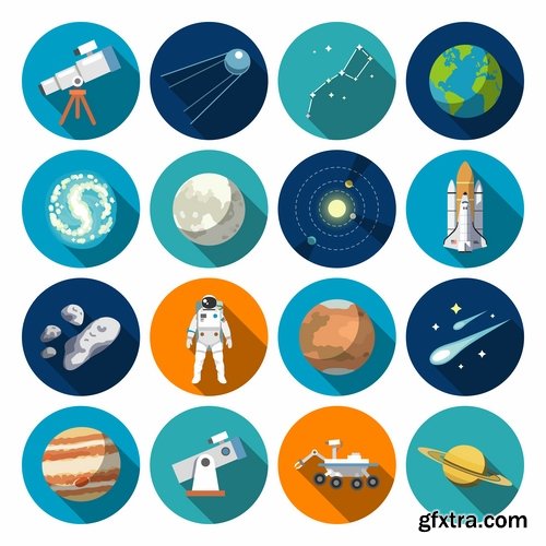 Collection of vector image icon astronaut moon planet rocket spaceship star sun 25 Eps