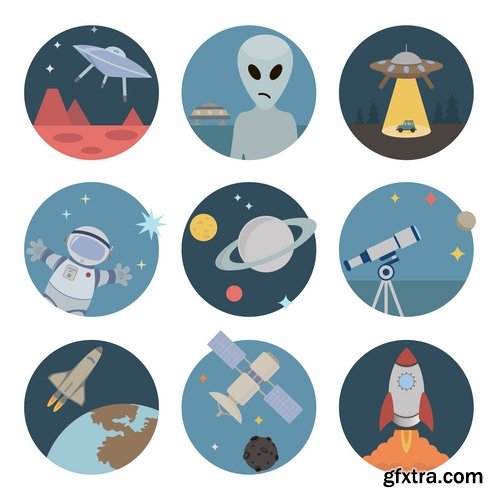 Collection of vector image icon astronaut moon planet rocket spaceship star sun 25 Eps