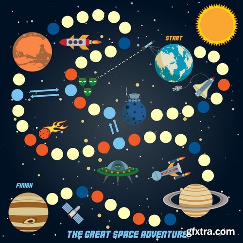 Collection of vector image icon astronaut moon planet rocket spaceship star sun 25 Eps