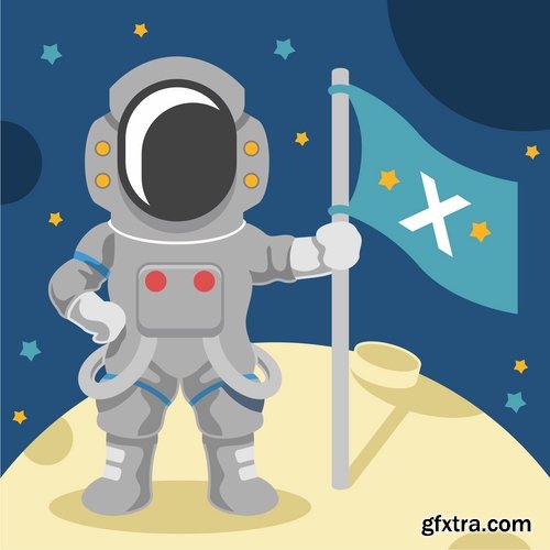 Collection of vector image icon astronaut moon planet rocket spaceship star sun 25 Eps