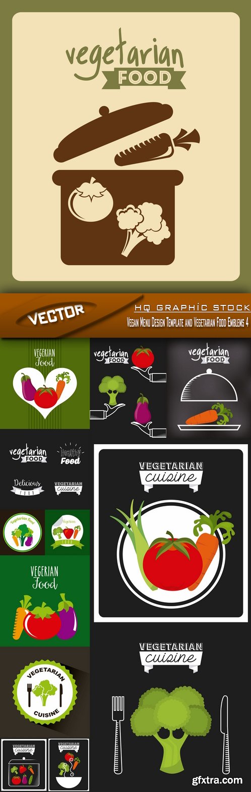 Stock Vector - Vegan Menu Design Template and Vegetarian Food Emblems 4