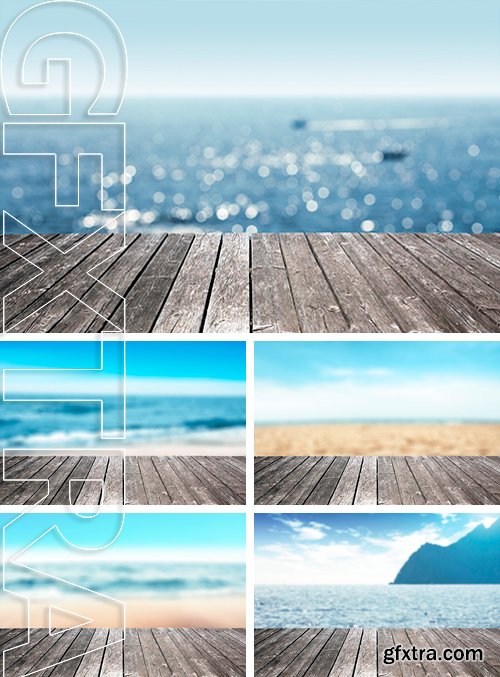 Stock Photos - Gray wooden pier space, blurred background