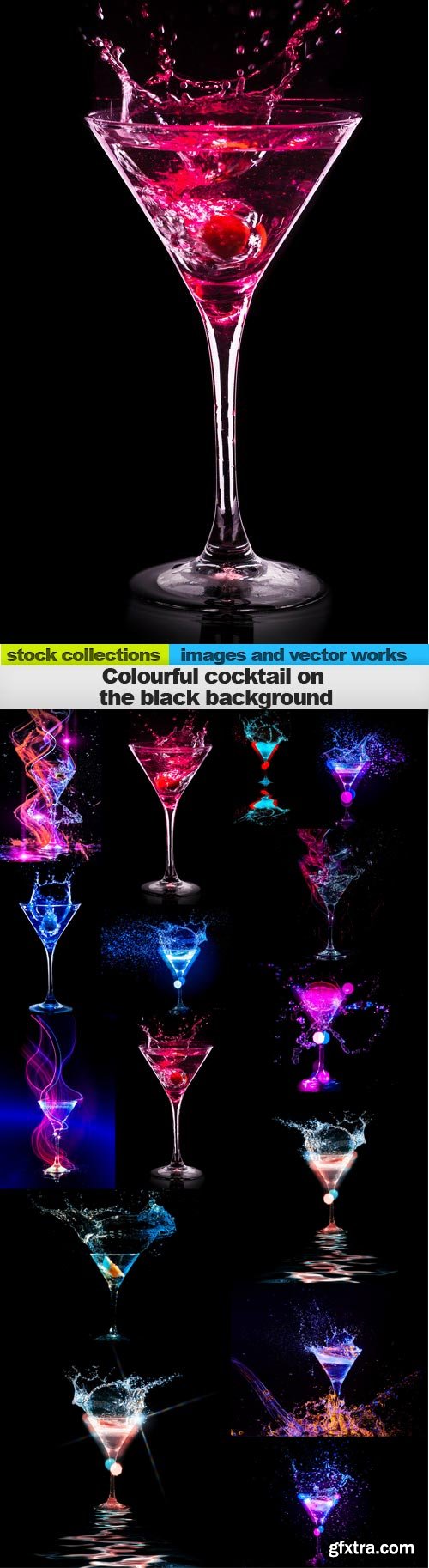 Colourful cocktail on the black background, 15 x UHQ JPEG