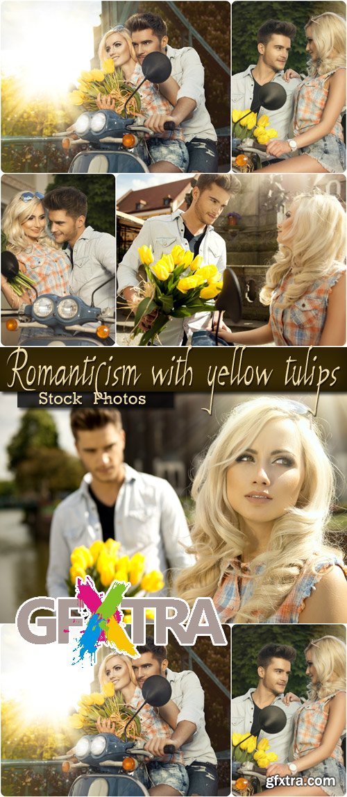 Romantic couple with yellow tulips