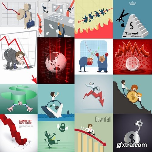 Collection of vector picture business concept infographics crisis economic decline 25 Eps