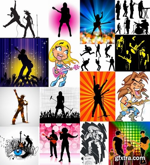 Collection of vector image of rock singer live guitar microphone rocker 25 Eps