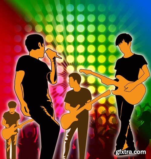 Collection of vector image of rock singer live guitar microphone rocker 25 Eps