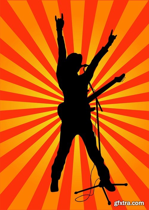 Collection of vector image of rock singer live guitar microphone rocker 25 Eps