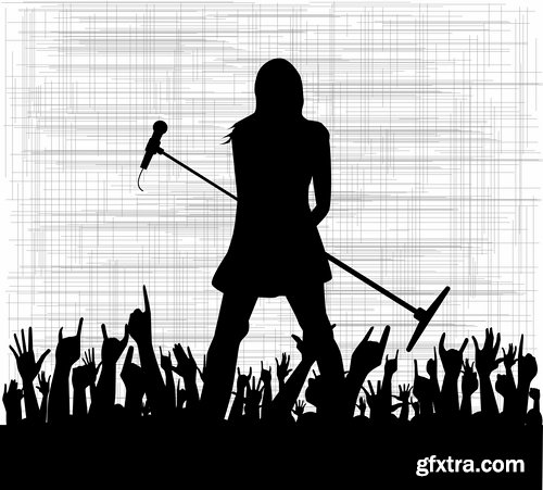 Collection of vector image of rock singer live guitar microphone rocker 25 Eps