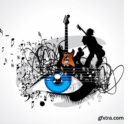 Collection of vector image of rock singer live guitar microphone rocker 25 Eps