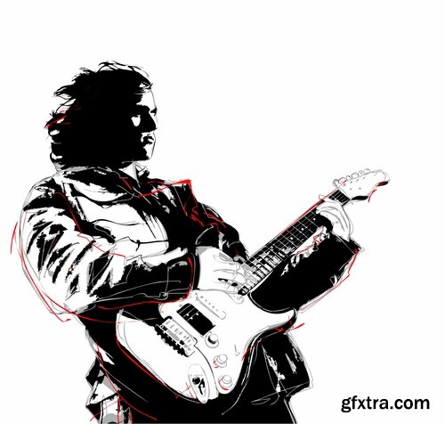 Collection of vector image of rock singer live guitar microphone rocker 25 Eps