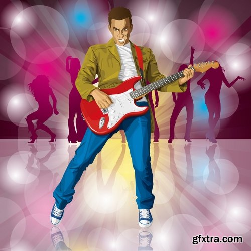 Collection of vector image of rock singer live guitar microphone rocker 25 Eps