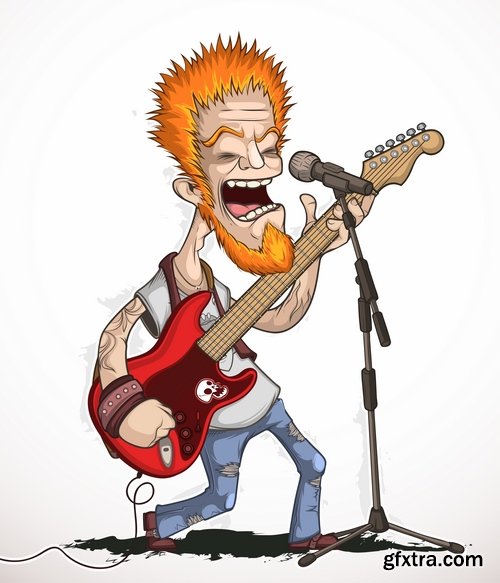 Collection of vector image of rock singer live guitar microphone rocker 25 Eps