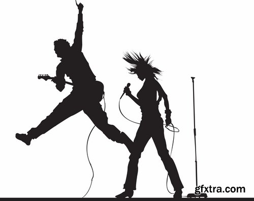 Collection of vector image of rock singer live guitar microphone rocker 25 Eps