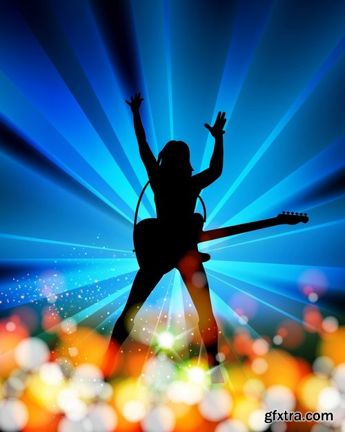 Collection of vector image of rock singer live guitar microphone rocker 25 Eps