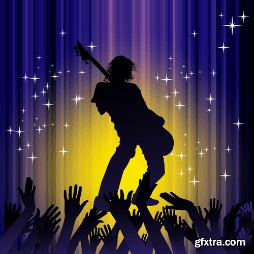 Collection of vector image of rock singer live guitar microphone rocker 25 Eps